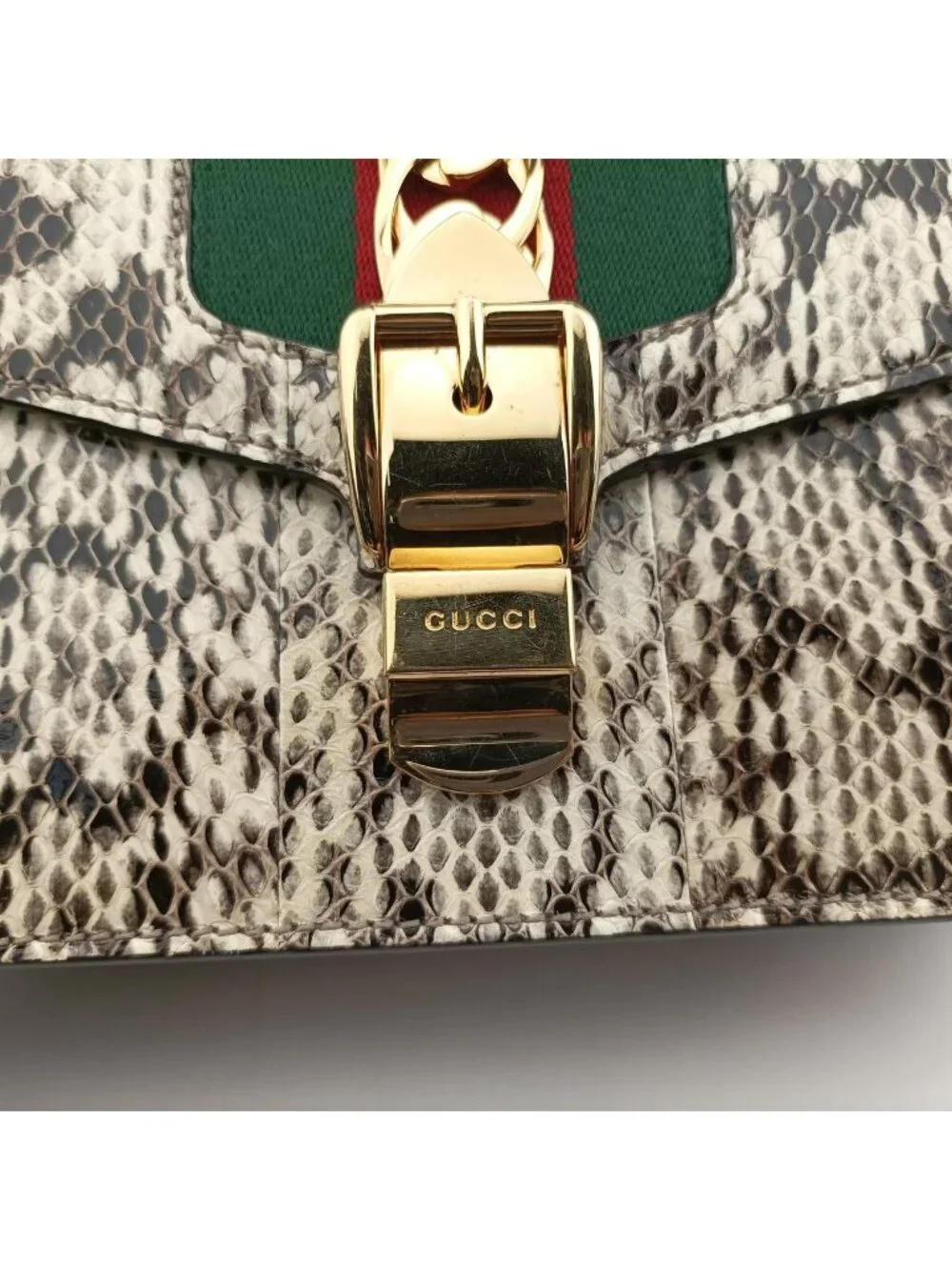 Gucci Sylvie Beige Multi Snakeskin Shoulder Bag